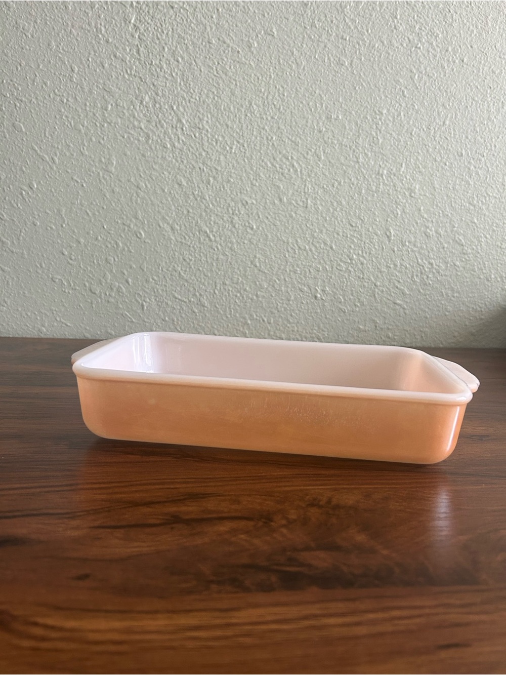 Fire King Peach Rectangular Baking Dish with White Interior.1 1/2 qt.